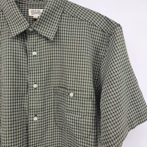 Cat's Eye Men's Short Sleeve Collared‎ Button Up Shirt Green Plaid Size L